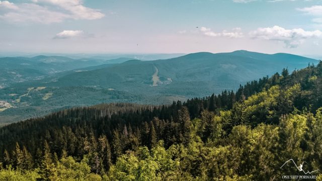 Babia Góra - widok z Przełęczy Brona na stok narciarski Mosornego Gronia oraz Policę