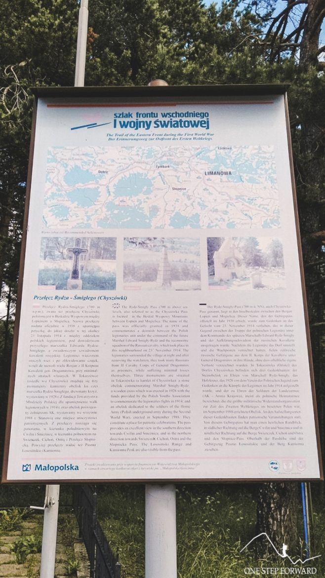 Szlak frontu wschodniego I wojny światowej - tablica informacyjna na przełęczy Rydza - Śmigłego