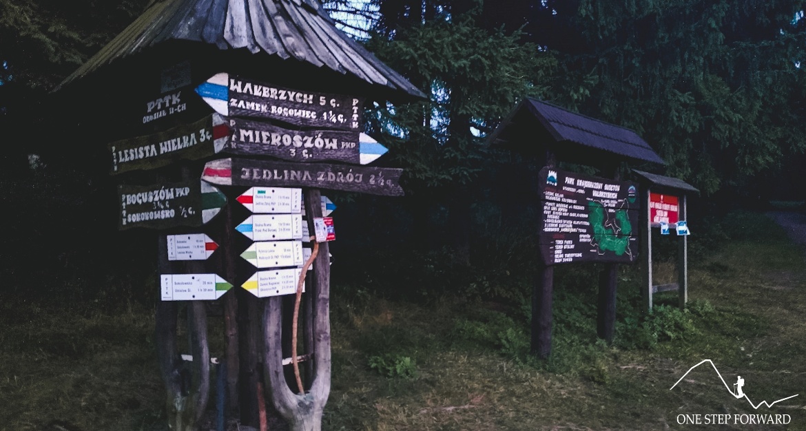 Węzeł szlaków turystycznych przy schronisku PTTK Andrzejówka, Góry Kamienne