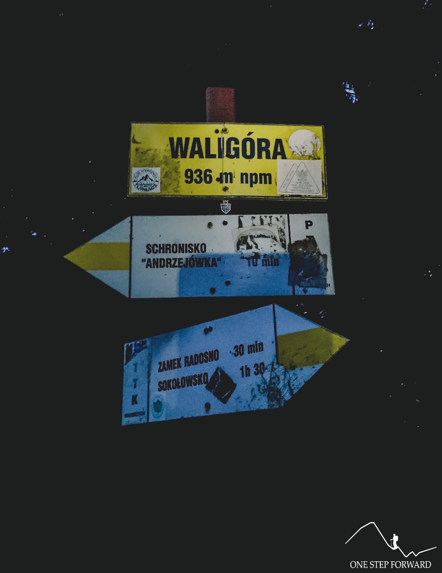 Waligóra - Korona Gór Polski - drogowskaz na szczycie